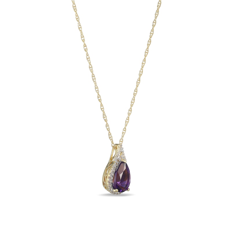 Main Image 2 of Pear-Shaped Amethyst and White Lab-Created Sapphire Frame Pendant in Sterling Silver with 18K Gold Plate