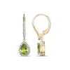 Thumbnail Image 2 of Pear-Shaped Peridot and White Lab-Created Sapphire Frame Drop Earrings in Sterling Silver with 18K Gold Plate