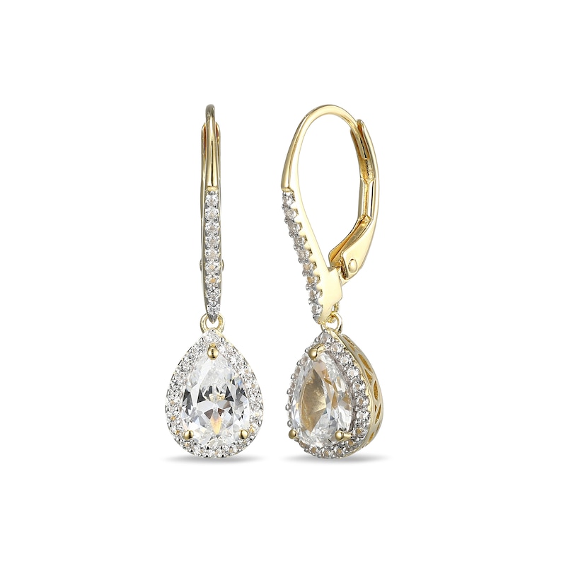 Pear-Shaped White Lab-Created Sapphire Frame Drop Earrings in Sterling Silver with 18K Gold Plate