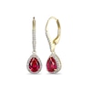 Thumbnail Image 0 of Pear-Shaped Lab-Created Ruby and White Sapphire Frame Drop Earrings in Sterling Silver with 18K Gold Plate