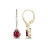 Thumbnail Image 1 of Pear-Shaped Lab-Created Ruby and White Sapphire Frame Drop Earrings in Sterling Silver with 18K Gold Plate