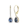 Thumbnail Image 0 of Pear-Shaped Lab-Created Blue and White Sapphire Frame Drop Earrings in Sterling Silver with 18K Gold Plate