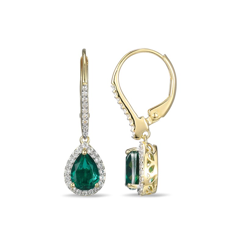 Pear-Shaped Green Quartz and White Lab-Created Sapphire Frame Drop Earrings in Sterling Silver with 18K Gold Plate