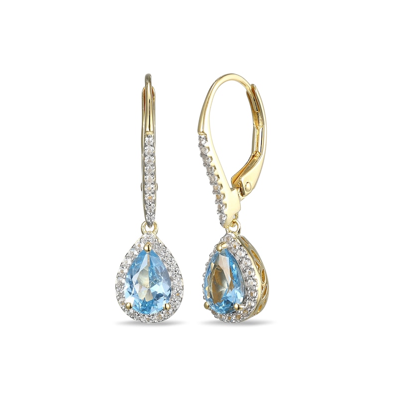 Main Image 1 of Pear-Shaped Lab-Created Blue Spinel and White Sapphire Frame Drop Earrings in Sterling Silver with 18K Gold Plate