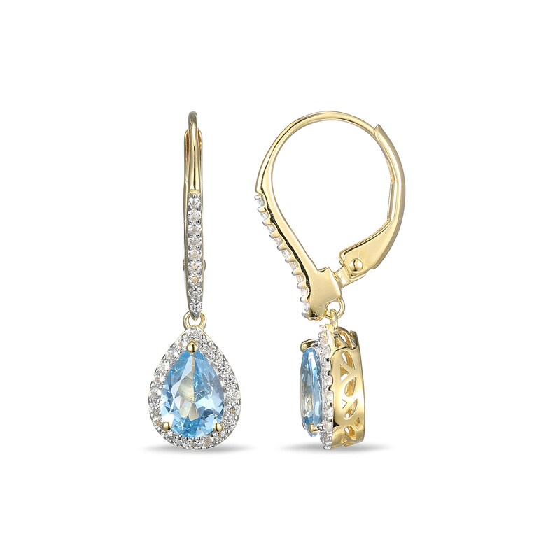 Main Image 2 of Pear-Shaped Lab-Created Blue Spinel and White Sapphire Frame Drop Earrings in Sterling Silver with 18K Gold Plate