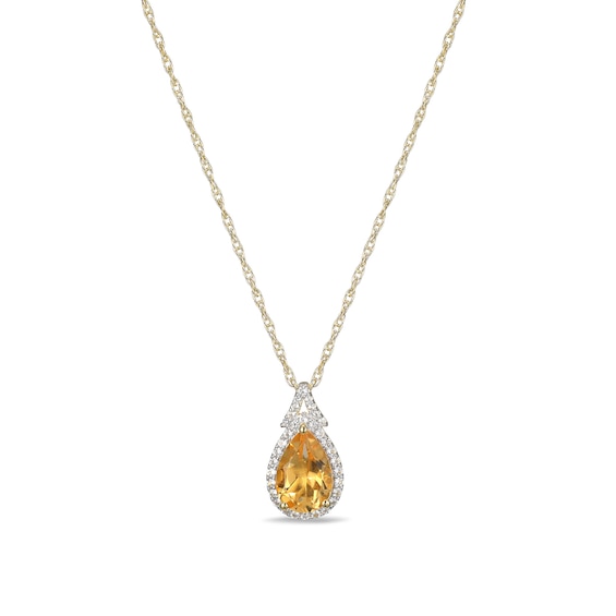 Pear-Shaped Citrine and White Lab-Created Sapphire Frame Pendant in Sterling Silver with 18K Gold Plate