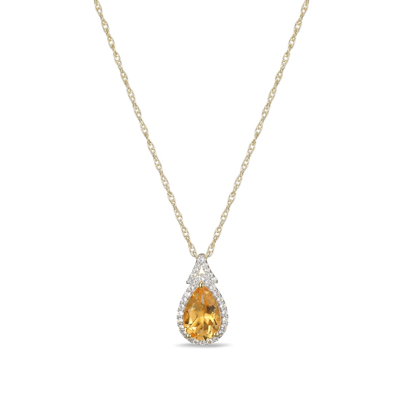 Main Image 1 of Pear-Shaped Citrine and White Lab-Created Sapphire Frame Pendant in Sterling Silver with 18K Gold Plate