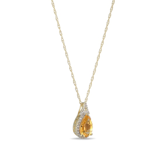Pear-Shaped Citrine and White Lab-Created Sapphire Frame Pendant in Sterling Silver with 18K Gold Plate