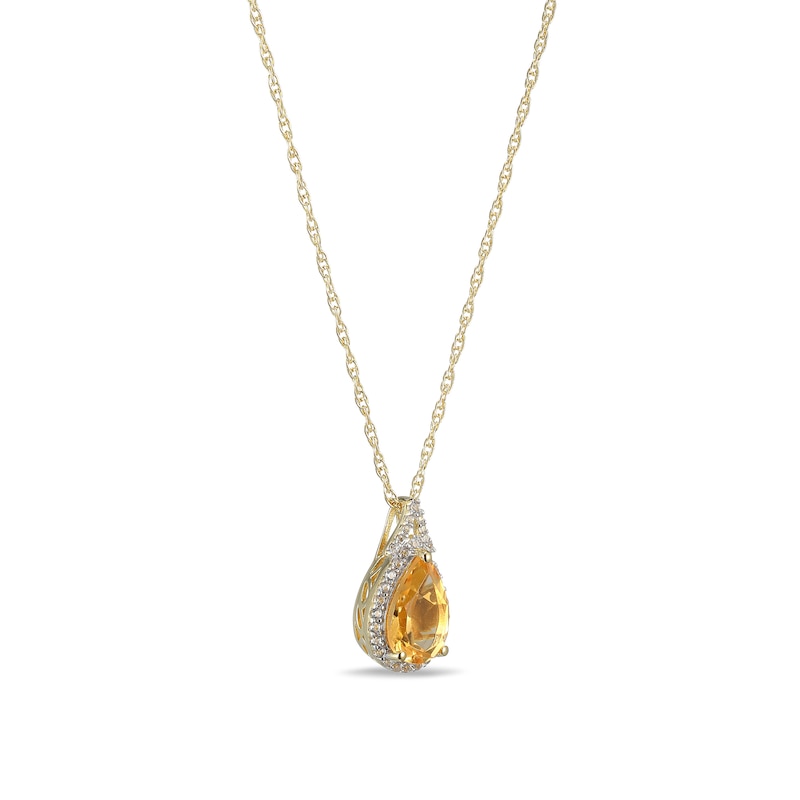 Main Image 2 of Pear-Shaped Citrine and White Lab-Created Sapphire Frame Pendant in Sterling Silver with 18K Gold Plate