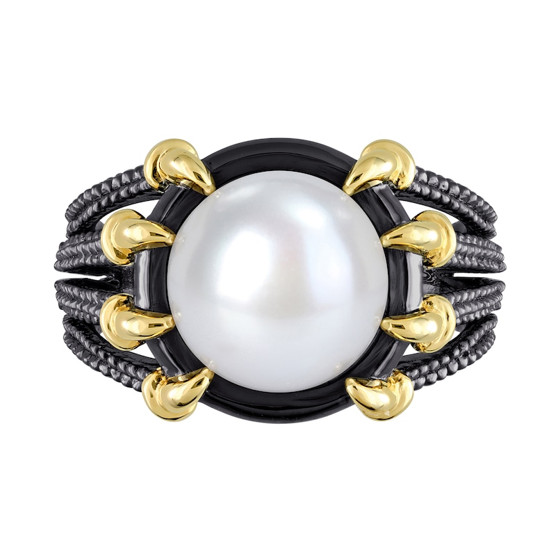 Men’s 10.5-11.0mm Freshwater Cultured Pearl Multi-Row Claw Ring in Two-Tone Sterling Silver