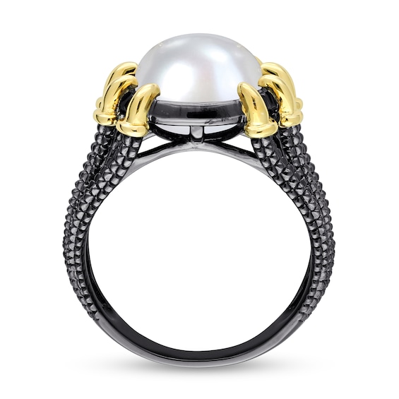 Menâs 10.5-11.0mm Freshwater Cultured Pearl Multi-Row Claw Ring in Two-Tone Sterling Silver