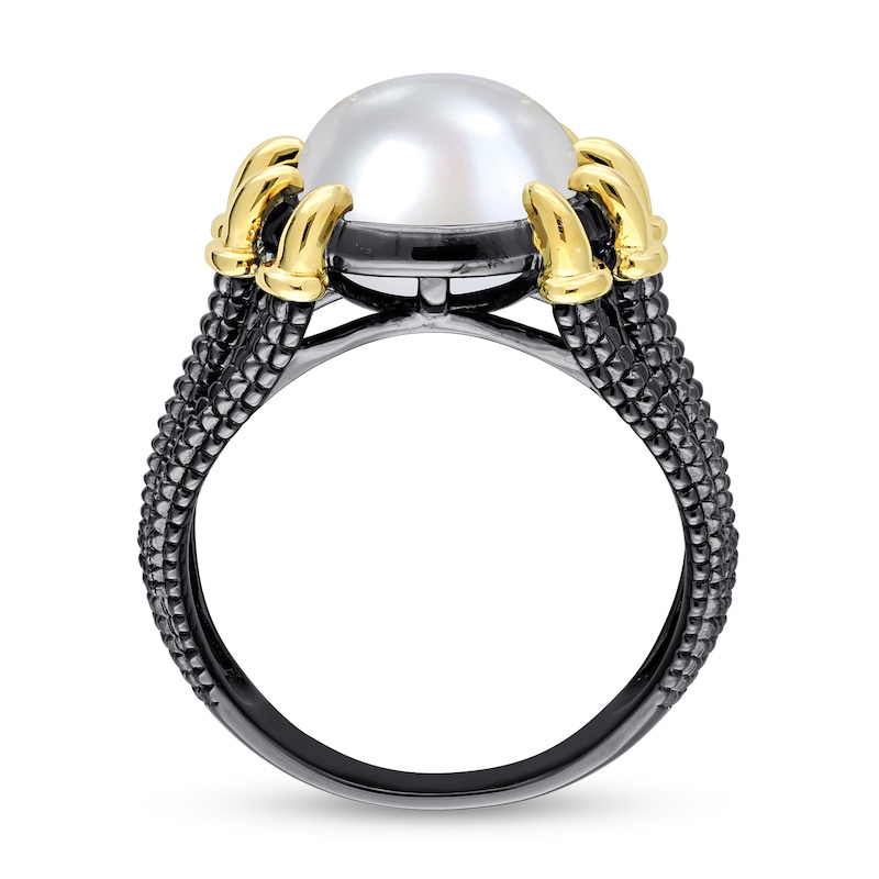 Men’s 10.5-11.0mm Freshwater Cultured Pearl Multi-Row Claw Ring in Two-Tone Sterling Silver