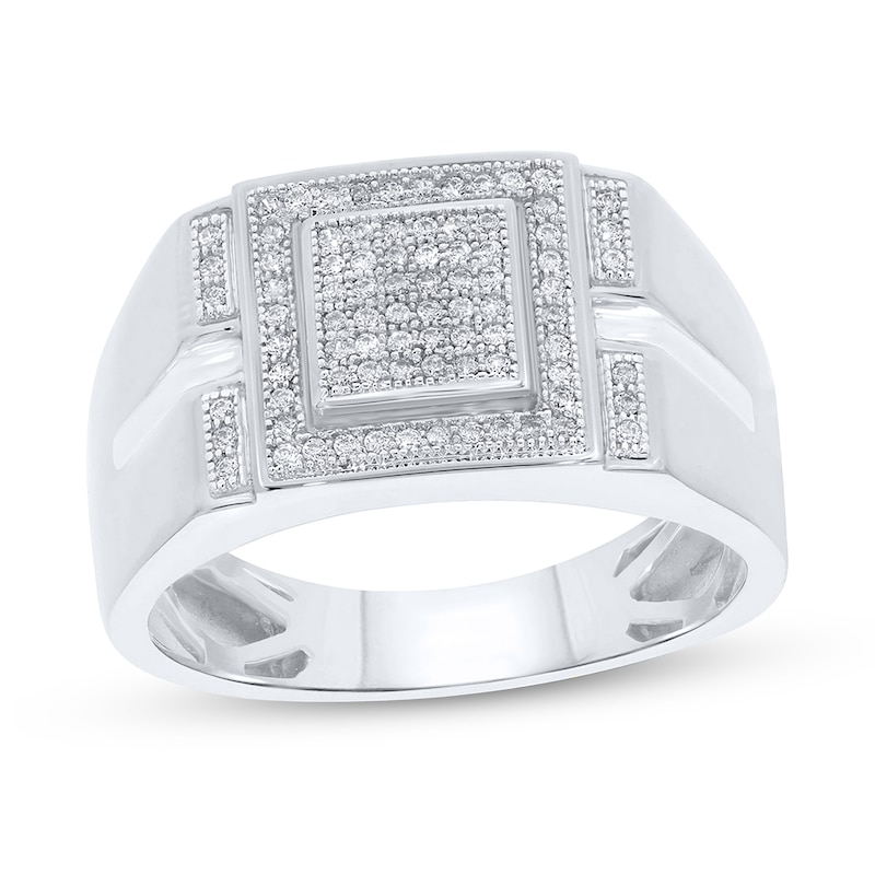 Main Image 1 of Men's 1/4 CT. T.W. Diamond Frame Ring in 10K White Gold