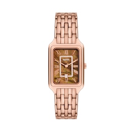 Ladies' Fossil Raquel Crystal Accent Rose-Tone IP Watch with Rectangular Brown Dial (Model: ES5323)