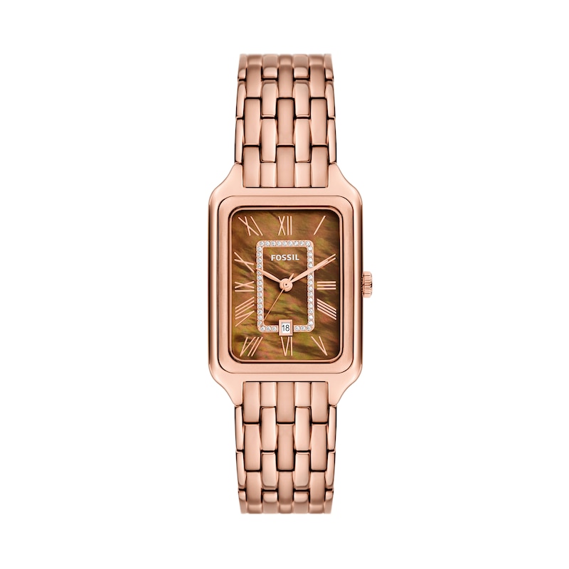 Main Image 1 of Ladies' Fossil Raquel Crystal Accent Rose-Tone IP Watch with Rectangular Brown Dial (Model: ES5323)
