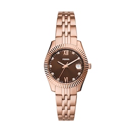 Ladies' Fossil Scarlette Crystal Accent Rose-Tone IP Watch with Brown Sunray Dial (Model: ES5324)