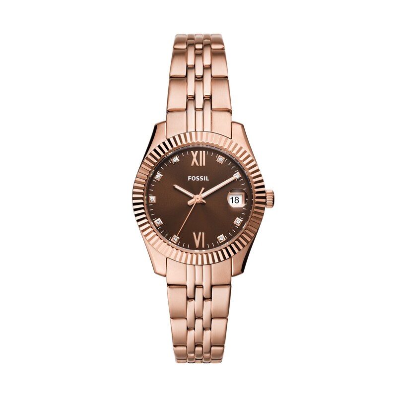 Main Image 1 of Ladies' Fossil Scarlette Crystal Accent Rose-Tone IP Watch with Brown Sunray Dial (Model: ES5324)