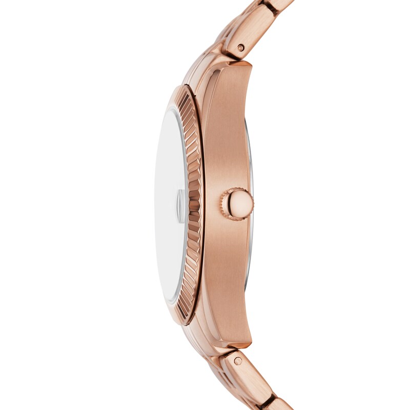 Main Image 3 of Ladies' Fossil Scarlette Crystal Accent Rose-Tone IP Watch with Brown Sunray Dial (Model: ES5324)
