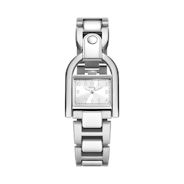 Ladies' Fossil Harwell D-Link Watch with Rectangular Silver Sunray Dial (Model: ES5326)