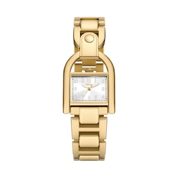 Ladies' Fossil Harwell Gold-Tone IP D-Link Watch with Rectangular Silver Sunray Dial (Model: ES5327)