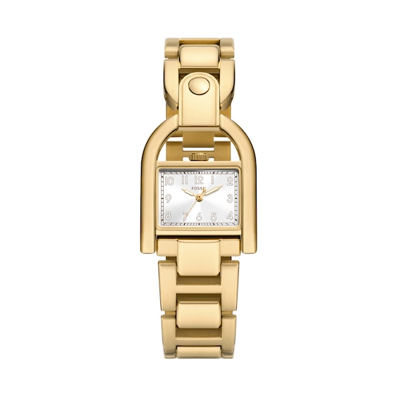 Ladies' Fossil Harwell Gold-Tone IP D-Link Watch with Rectangular Silver Sunray Dial (Model: Es5327)