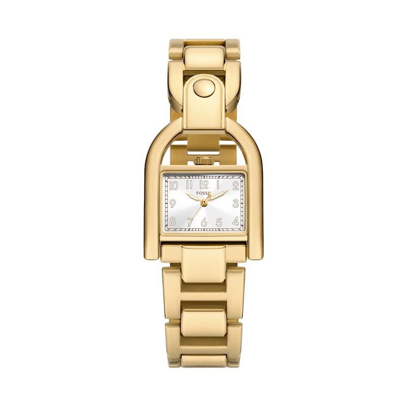 Main Image 1 of Ladies' Fossil Harwell Gold-Tone IP D-Link Watch with Rectangular Silver Sunray Dial (Model: ES5327)