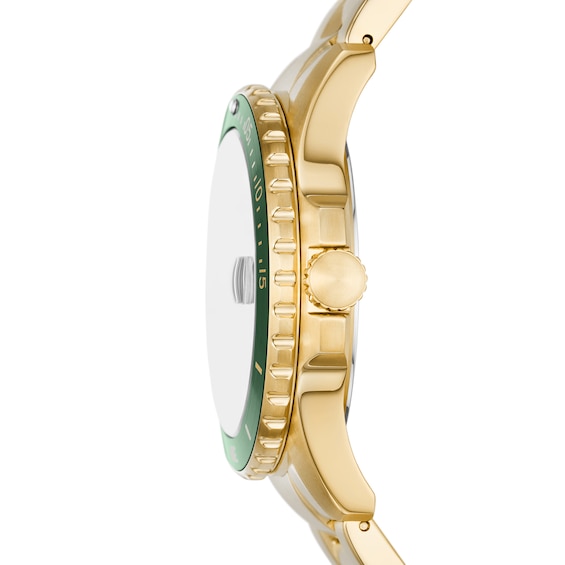 Men's Fossil Blue Dive Gold-Tone IP Watch with Green Dial (Model: Fs6030)
