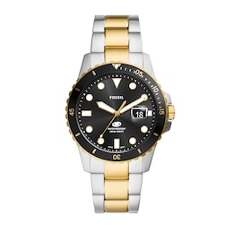 Men's Fossil Blue Dive Two-Tone Watch with Black Dial (Model: FS6031)