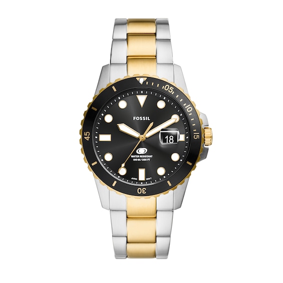 Men's Fossil Blue Dive Two-Tone Watch with Black Dial (Model: Fs6031)