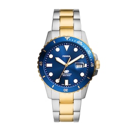 Men's Fossil Blue Dive Two-Tone Watch with Blue Dial (Model: FS6034)