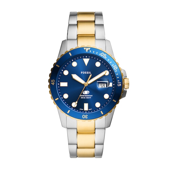 Men's Fossil Blue Dive Two-Tone Watch with Blue Dial (Model: Fs6034)