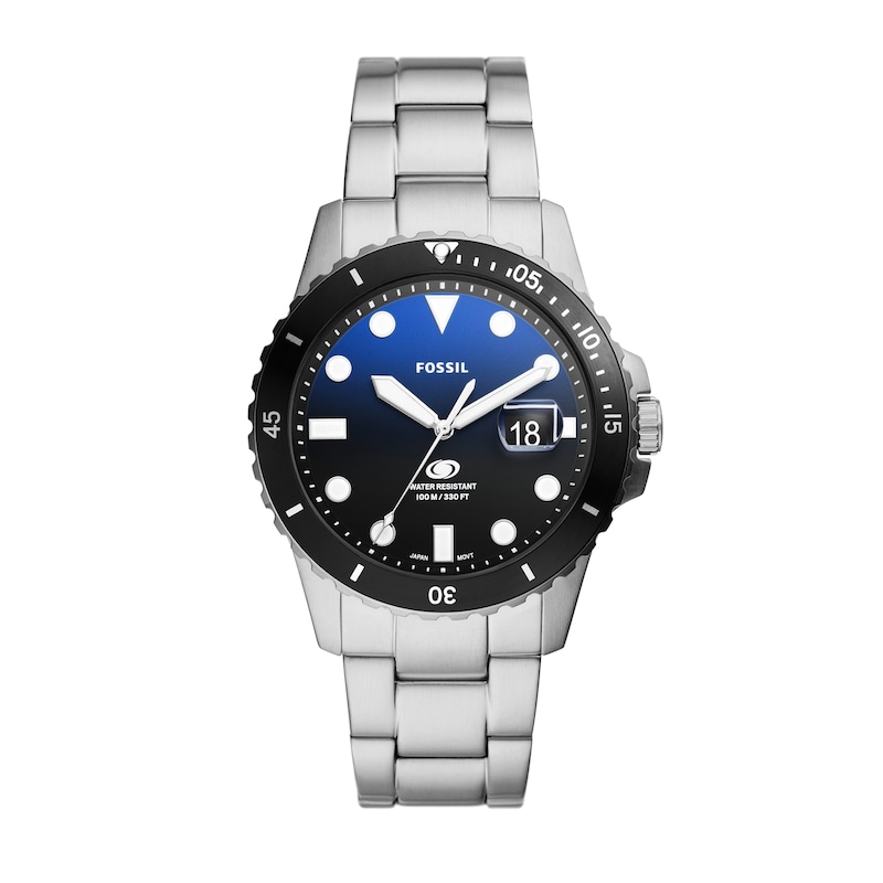 Men's Fossil Blue Dive Blue and Black Dial Stainless Steel Watch (Model FS6038)
