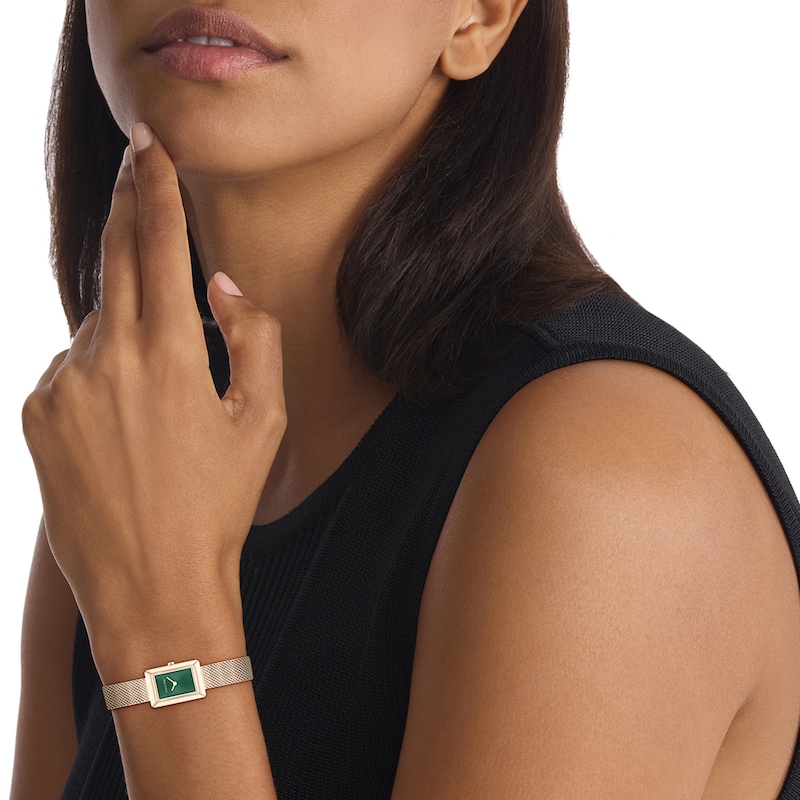 Ladies\' Calvin Klein Rose-Tone IP Mesh Watch with Rectangular Green Dial  (Model: 25200395) | Zales