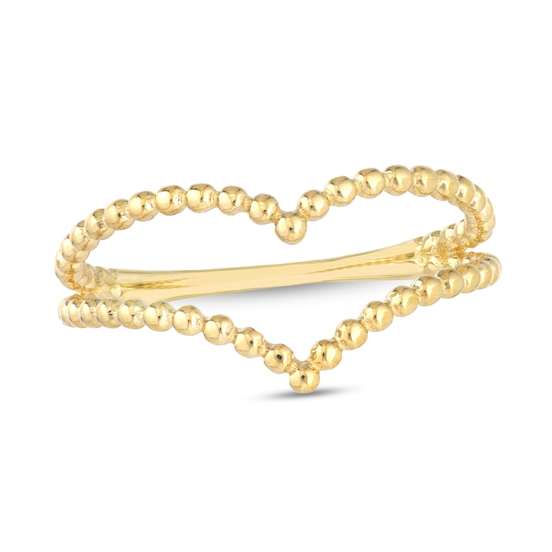 Main Image 1 of Double Row Bead Chevron Open Shank Ring in 14K Gold