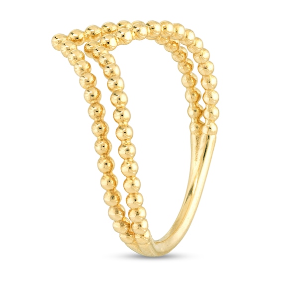 Double Row Bead Chevron Open Shank Ring in 14K Gold