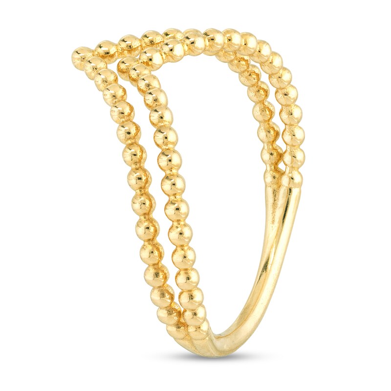 Main Image 2 of Double Row Bead Chevron Open Shank Ring in 14K Gold