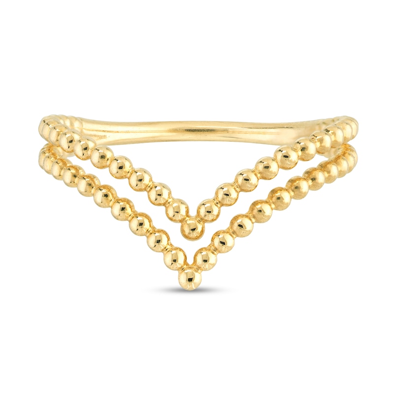 Main Image 3 of Double Row Bead Chevron Open Shank Ring in 14K Gold