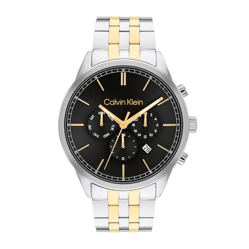 Men's Calvin Klein Two-Tone IP Chronograph Watch with Black Dial (Model:  25200380) | Zales