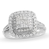 Thumbnail Image 1 of 1 CT. T.W. Princess-Cut Multi-Diamond Layered Frame Split Shank Vintage-Style Engagement Ring in 10K White Gold