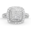 Thumbnail Image 4 of 1 CT. T.W. Princess-Cut Multi-Diamond Layered Frame Split Shank Vintage-Style Engagement Ring in 10K White Gold