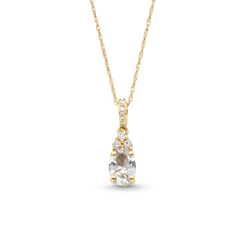 Main Image 1 of Oval White Lab-Created Sapphire and 1/15 CT. T.W. Diamond Pendant in 10K Gold