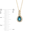 Thumbnail Image 3 of Pear-Shaped London Blue Topaz and 1/8 CT. T.W. Diamond Frame Twist Pendant in 10K Gold