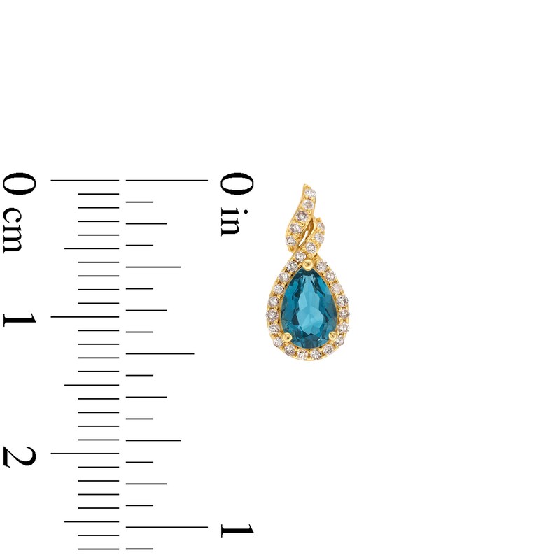 Main Image 3 of Pear-Shaped London Blue Topaz and 1/6 CT. T.W. Diamond Frame Twist Stud Earrings in 10K Gold