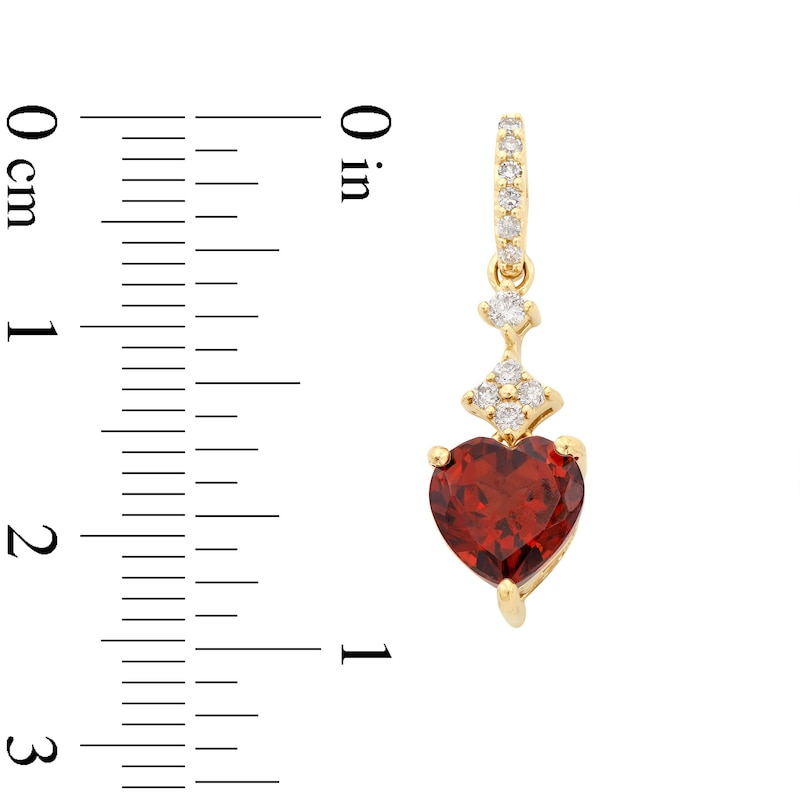 Main Image 3 of Heart-Shaped Rhodolite Garnet and 1/5 CT. T.W. Diamond Drop Earrings in 10K Gold