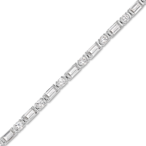 Baguette-Cut and Round White Lab-Created Sapphire Alternating Line Bracelet in Sterling Silver - 7.25"