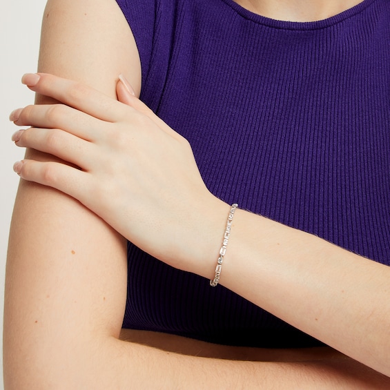 Baguette-Cut and Round White Lab-Created Sapphire Alternating Line Bracelet in Sterling Silver - 7.25"