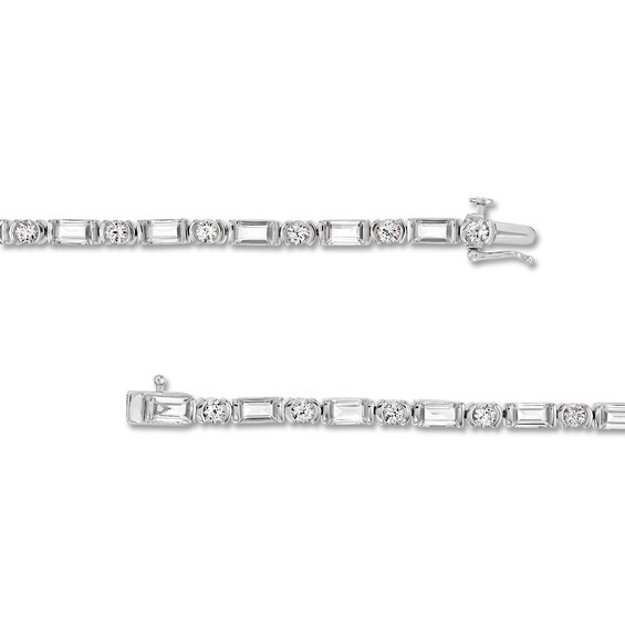 Baguette-Cut and Round White Lab-Created Sapphire Alternating Line Bracelet in Sterling Silver - 7.25"