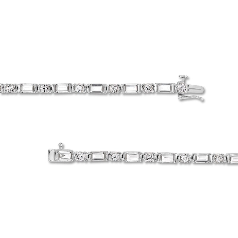 Main Image 3 of Baguette-Cut and Round White Lab-Created Sapphire Alternating Line Bracelet in Sterling Silver - 7.25"