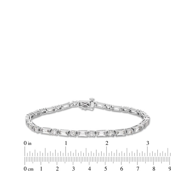 Baguette-Cut and Round White Lab-Created Sapphire Alternating Line Bracelet in Sterling Silver - 7.25"