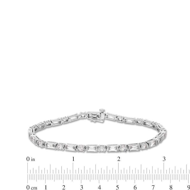 Main Image 4 of Baguette-Cut and Round White Lab-Created Sapphire Alternating Line Bracelet in Sterling Silver - 7.25"